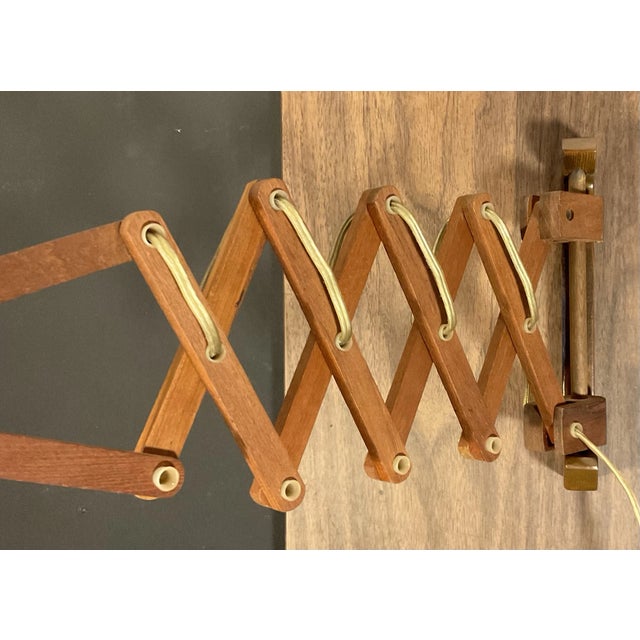 Mid-Century Danish Teak Scissor Wall Lamp Light, Circa 60s For Sale - Image 9 of 12