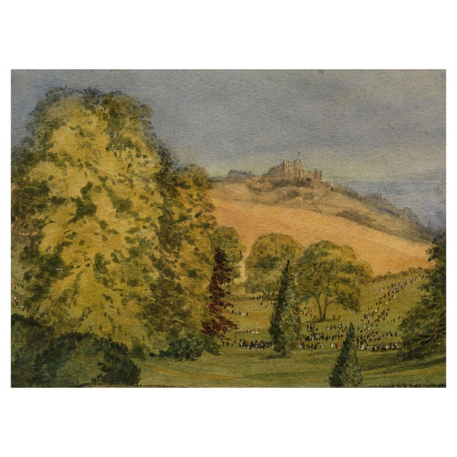 Dover Castle & Parkland with Figures, 19th Century, Watercolour Painting For Sale