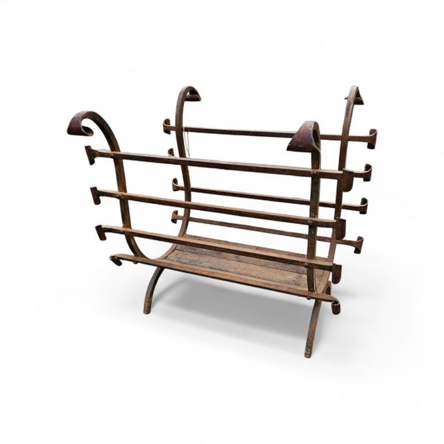 Black Vintage Black Wrought Iron Fireplace Log Holder, 1960s For Sale - Image 8 of 12