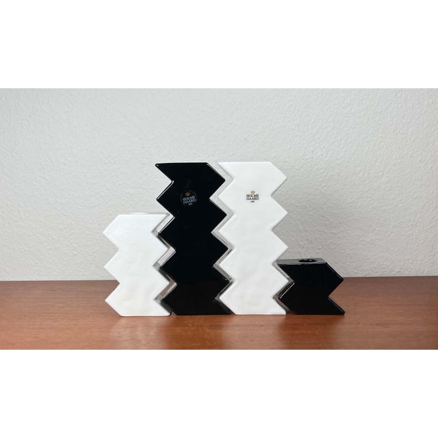 Postmodern Black and White Glass Candleholder by Halskov & Dalsgaard for Holmegaard, Set of 4 For Sale - Image 9 of 18