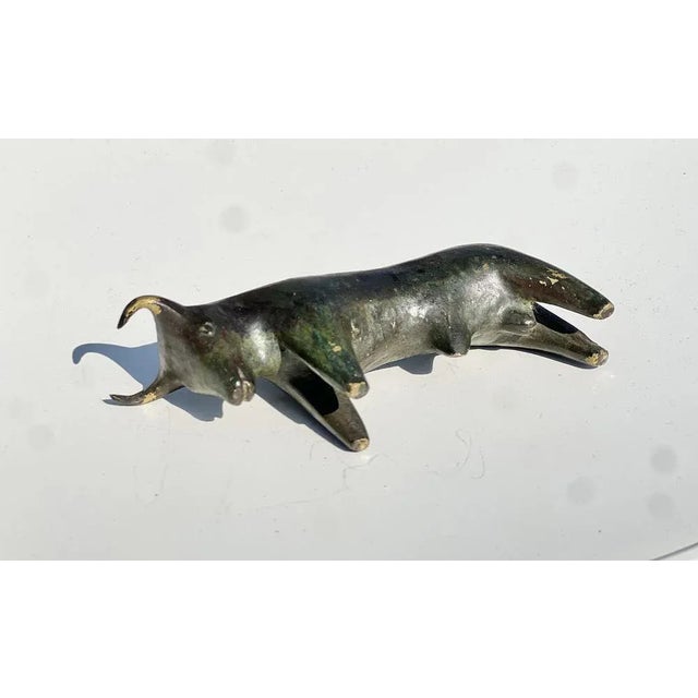 Aqua Handcrafted Bronze Bull Sculpture with Green Patina, 1930s For Sale - Image 8 of 12