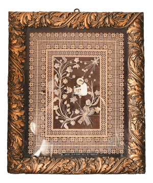 Devotional Painting, 14th Century, Perforated Paper, Framed