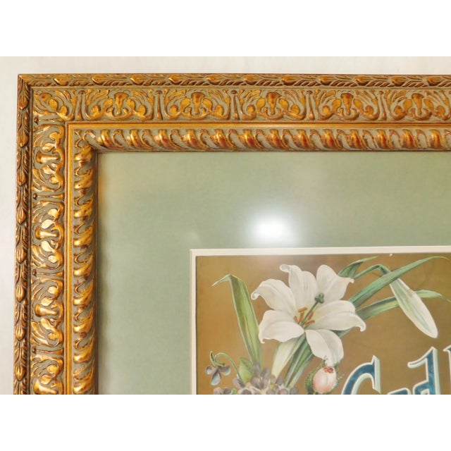 Large Vintage Floral Bless Our Home Ornate Heavy Gold Framed Wall Picture For Sale - Image 4 of 11