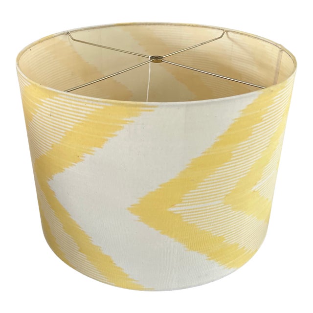 Pale Yellow Silk Ikat Drum Lamp Shade For Sale