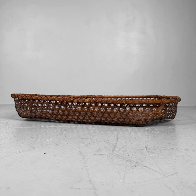 Shōwa Japanese Reddish-Brown Bamboo Basket, 1950 For Sale - Image 11 of 11