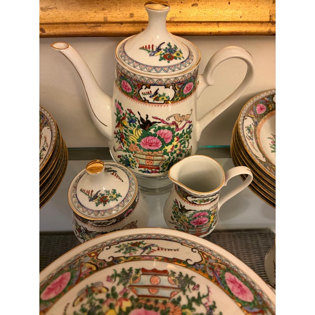 Traditional Vintage Canton Famille Rose 96pc Hand Painted China Set Flawless Condition* Complete Place Settings for 12 For Sale - Image 3 of 12