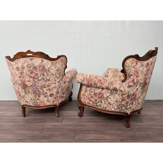 Set of Italian Walnut Armchairs, 1960s For Sale - Image 4 of 17