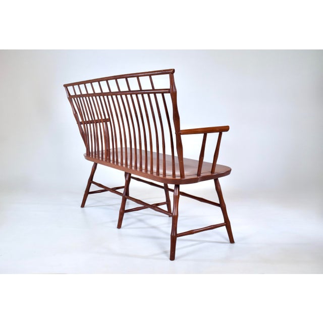 Brick Red Rod-Back Birdcage Windsor Bench Settee For Sale - Image 8 of 14