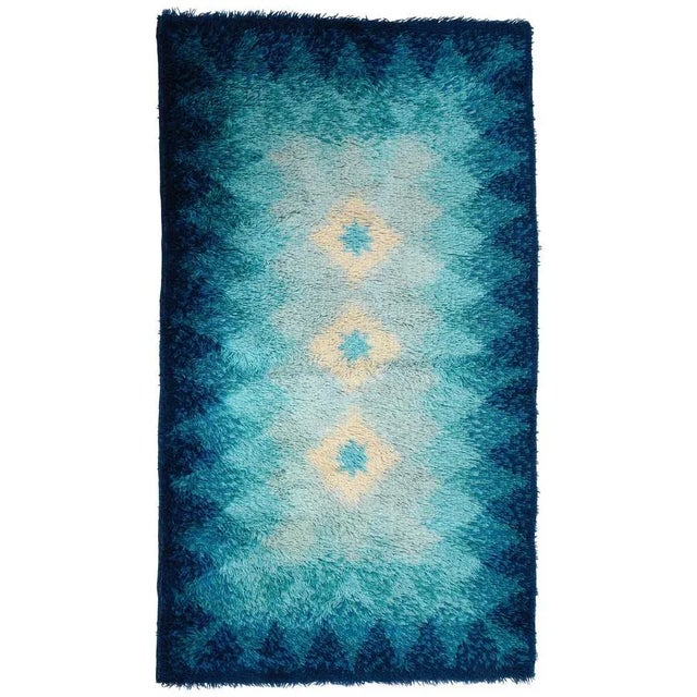 Blue Mid-Century Italian Blue and White Virgin Wool Rug from Samit Borgosesia, 1970s For Sale - Image 8 of 8