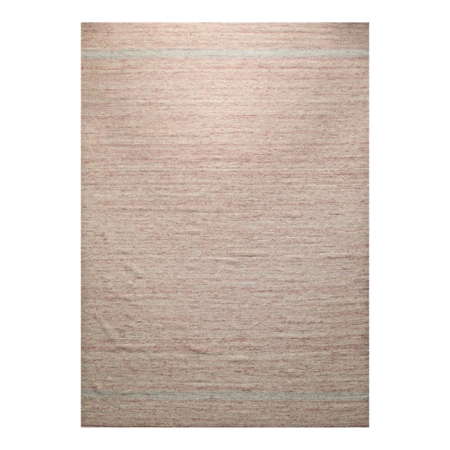 8x10 Rhea Selene Coral Solid Open Field Modern Flatweave Wool Carpet Rug For Sale