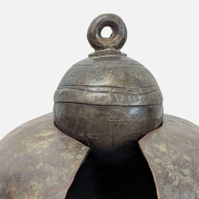 Metal Cast Bronze Decorative Livestock Bell With Engraved Collar For Sale - Image 7 of 7