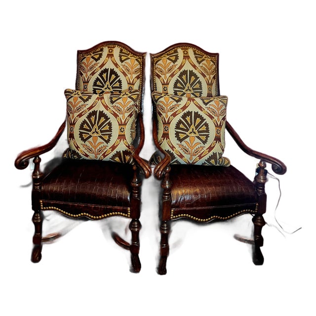 2025 the Arrangment Western Interiors Zumba Brown Leather Statement Chairs - Set of 2 For Sale