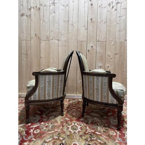 Louis XVI Style Bergère Armchairs, Set of 2 For Sale - Image 5 of 9