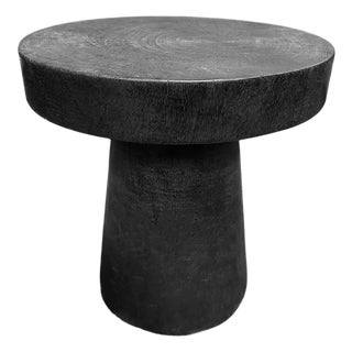 Round Side Table Crafted From Mango Wood Burnt Finish For Sale