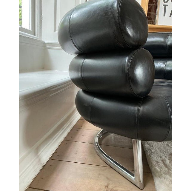 Black Faux Leather Armchair in the style of Eileen Gray For Sale - Image 5 of 10