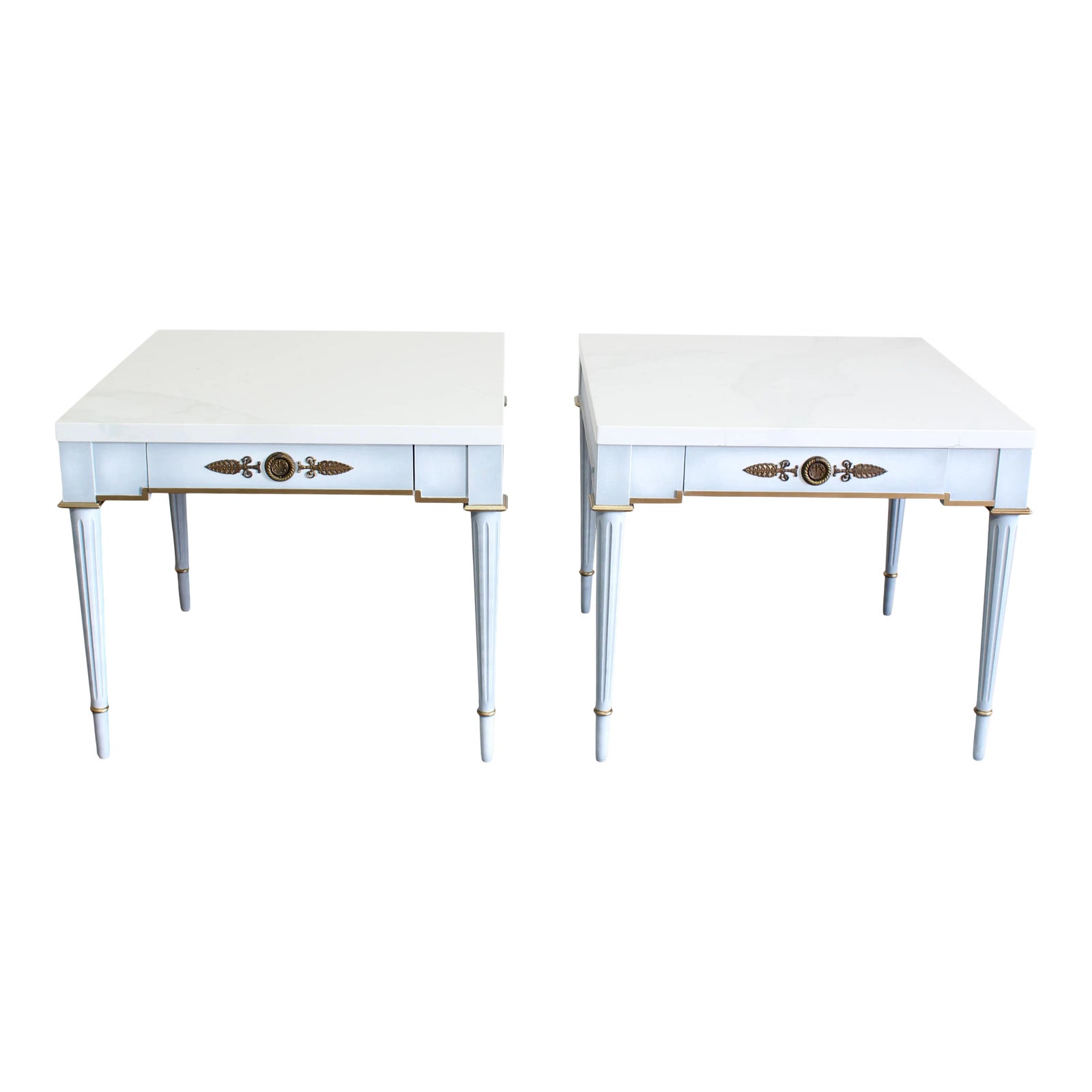 Pair of Mid Century Side Tables With White Quartzite Tops Chairish