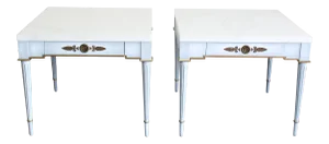 Pair of Mid Century Side Tables With White Quartzite Tops