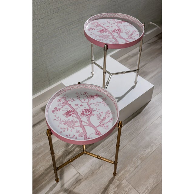 Port 68 Jardin Blush Chinoiserie Tray with Stand, Brass For Sale - Image 4 of 5