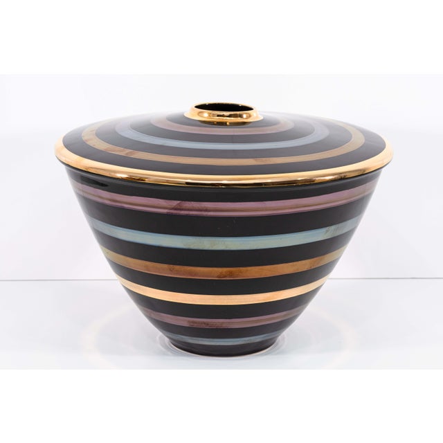 Set of 4 Yapacunchi Ceramica Black Striped With Gold Accent Ceramic Vessels For Sale - Image 4 of 10