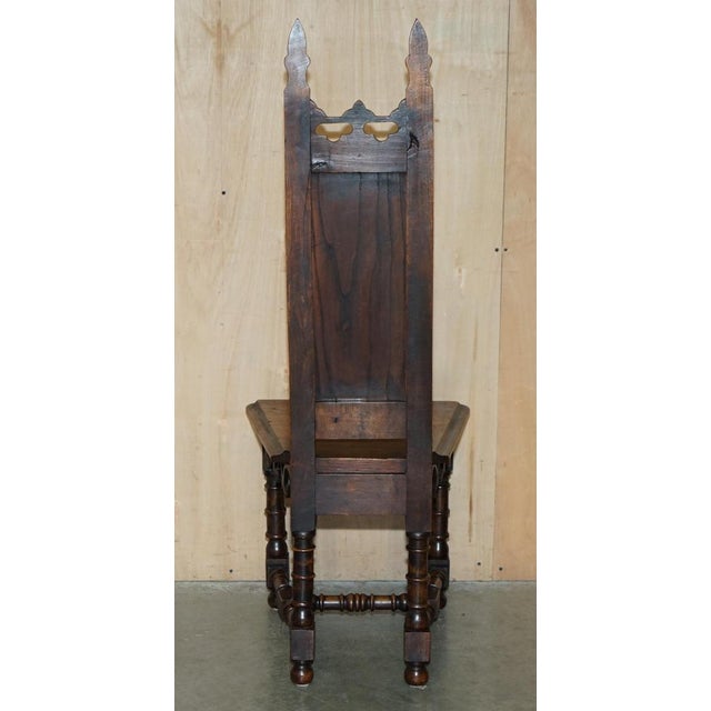Victorian Gothic Arch Oak Steeple Back Dining Chairs, 1880s, Set of 6 For Sale - Image 12 of 18