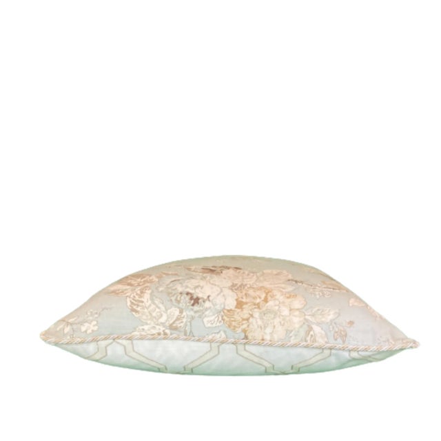 Shabby Chic Summer Garden Aqua Blue Square Decorative Pillow With Down Feather Insert For Sale - Image 3 of 6