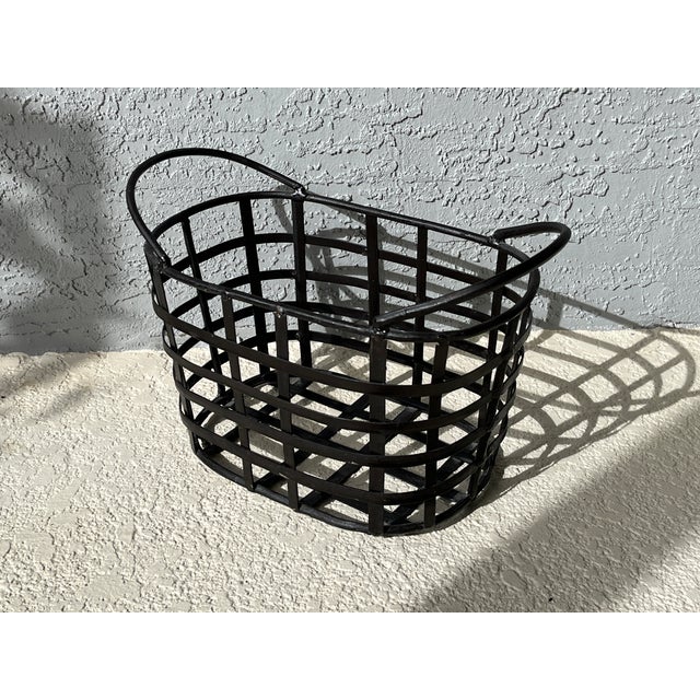 Brown 1990s Dark Brown Wrought Iron Woven Metal Magazine Rack Basket For Sale - Image 8 of 9