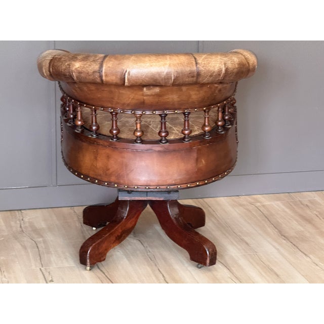 Mid 19th Century English Mahogany and Leather Swivel Desk Chair For Sale - Image 9 of 12