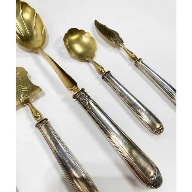 Gold Antique French Repoussé Sterling Silver and Gold Vermeil Hors d'Oeuvres Set - 8 Pieces For Sale - Image 8 of 9