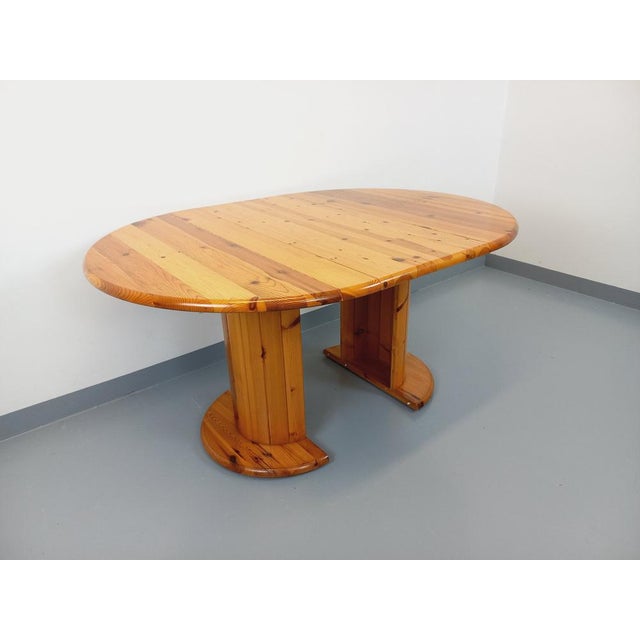 Vintage Scandinavian Round Pine Dining Table with Extensions, 1970s For Sale - Image 14 of 18
