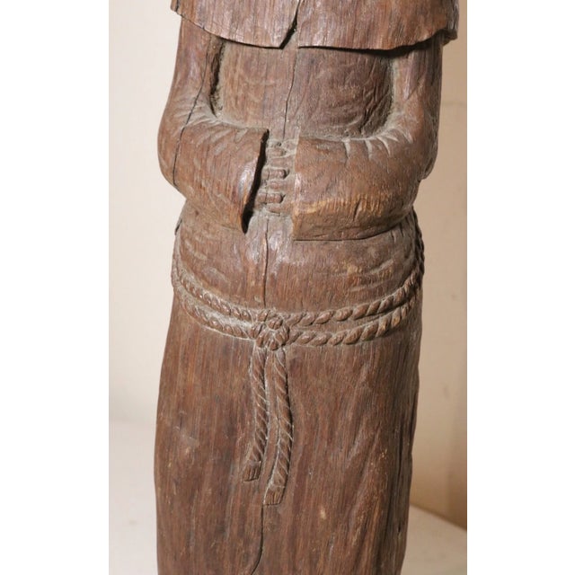 Folk Art Antique 1800s Hand Carved Wood Folk Art Friar Monk Statue Sculpture Religious For Sale - Image 3 of 11
