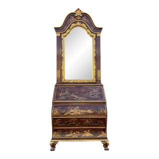 Karges Chinoiserie Mahogany and Gilded Secretary Desk and Display Cabinet For Sale
