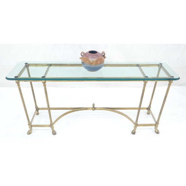 Italian Hoof Feet Brass Frame Base 3/4" Glass Top Console Hall Table For Sale - Image 9 of 13