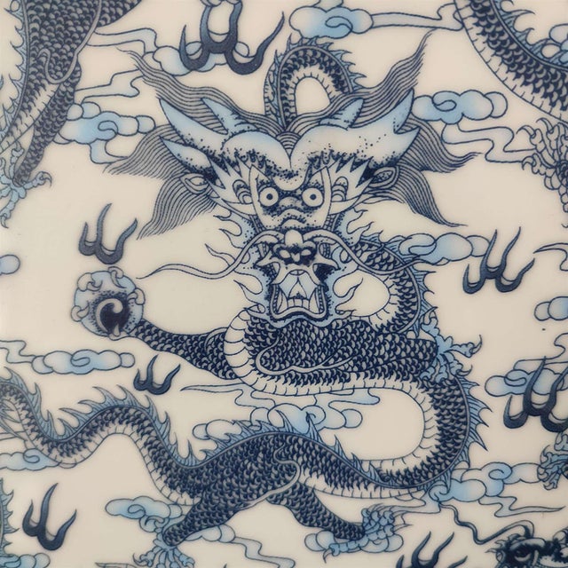 Chinese Ceramic Plate,Blue and White Porcelain Plate Hand Painted Dragon Pattern For Sale - Image 11 of 11