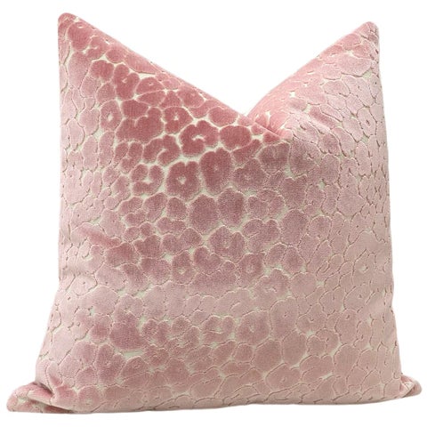 Contemporary 22" Pink Peony Leopard Cut Velvet Pillows - a Pair For Sale - Image 3 of 5