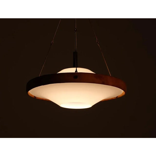 Glass, Brass and Suede Pendant, Sweden, 1960s For Sale - Image 3 of 12