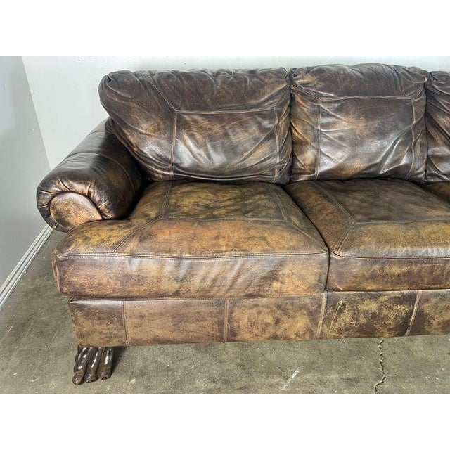 Mid-20th C. Leather Upholstered Sofa W/ Lion Paw Feet For Sale - Image 10 of 16