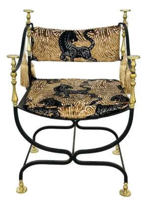 Restored Antique Iron and Brass Chair Reupholstered in Designer Velvet