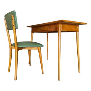 Console With Drawer and Chair in Hardwood, Unknown, 1950s For Sale