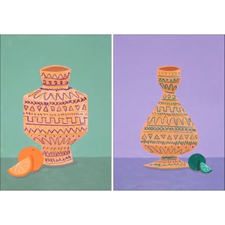 2024, Modern Still Life Diptych Painting on Paper, For Sale