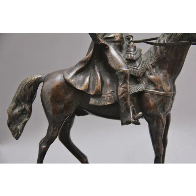 A lovely quality 19th Century French bronze of Napoleon on horseback standing on a moulded bronze plinth terminating on a...