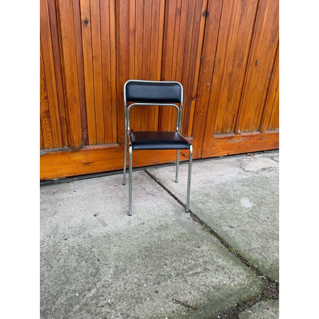 Bauhaus Chrome & Faux Leather Dining Chairs, 1980s, Set of 5 For Sale - Image 4 of 6