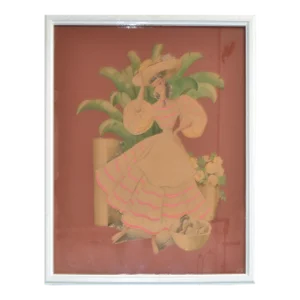 Bernard Watercolor Columbian Woman Carries Fruit Basket Folk Art Ornated Frame