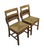 Set of square wooden chairs with hand caned seats. The back have three squared off wooden pane supports and a square seat....