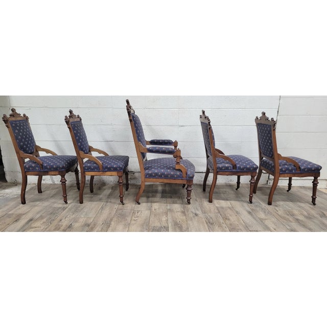 Antique Victorian Eastlake Style Carved Pineapple Upholstered Parlor Chairs For Sale - Image 9 of 11