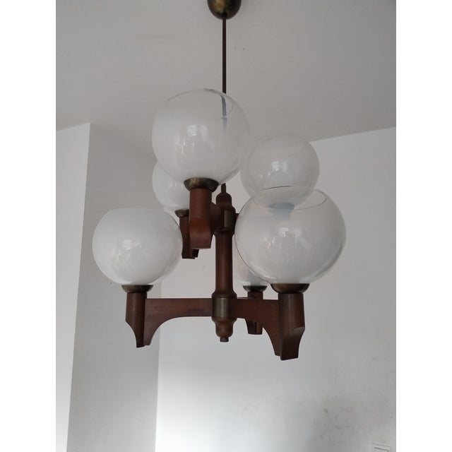 Mid-Century Modern Wood Glass Chandelier from Sijaj Hrastnik, Slovenia, 1970s For Sale - Image 10 of 18