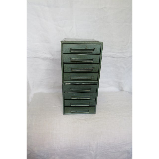 Mid-Century Teal Gray Metal Industrial Desktop Drawers Chests- Set of 2 For Sale In Birmingham - Image 6 of 10