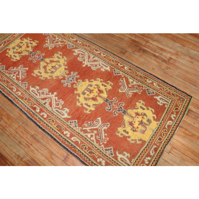 Folk Art Antique Zabihi Collection Oushak Small Runner - 3'1" x 6'4" For Sale - Image 3 of 9
