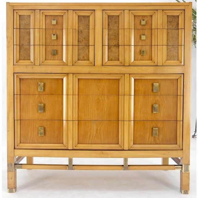 Mid-Century Modern Burl Wood Panel Brass Birch 7 Drawer Mid Century Modern High Boy Dresser For Sale - Image 3 of 12