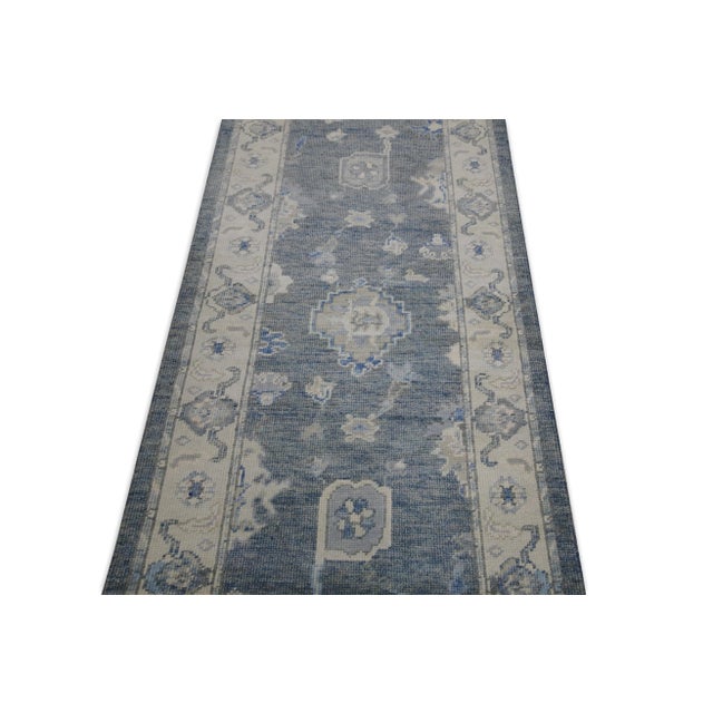Early 21st Century Early 21st Century Blue Handwoven Turkish Oushak Runner 2'10" X 17' For Sale - Image 5 of 7