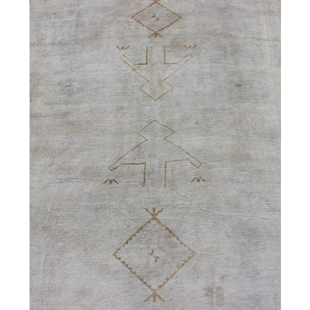 Alabaster Muted Vintage Turkish Oushak Runner a Faint Tribal Design For Sale - Image 8 of 12